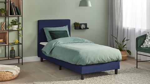 Boxspring Illinois vlak met gestoffeerd matras, blauw