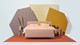 Boxspring Round vlak met gestoffeerd matras en voetbord, roze