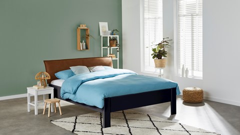 Bed Space met lederlook hoofdbord, grijs + bruin
