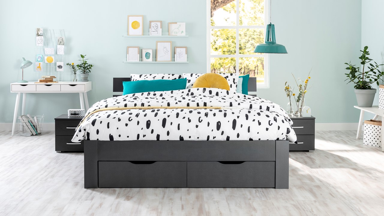 bed Ryba 2persoons met hoofdbord en opbergladen Beddenreus