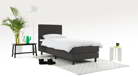 Boxspring Illinois vlak met gestoffeerd matras 1-persoons, donkergrijs