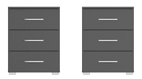 Set nachtkasten Reno met 3 laden, grijs metallic