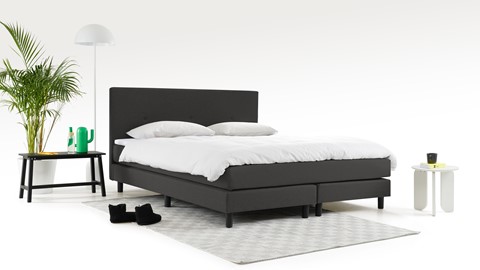 Boxspring Illinois vlak met gestoffeerd matras 2-persoons, donkergrijs