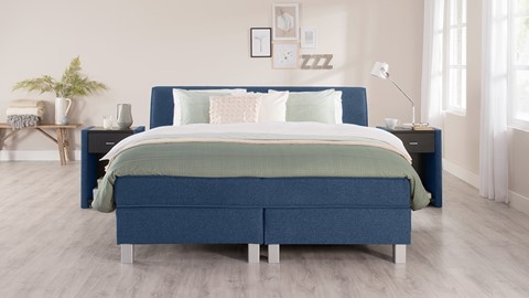 Boxspring Morero vlak met gestoffeerd matras, blauw