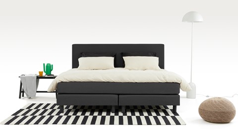 Boxspring Boston vlak met gestoffeerde matrassen, donkergrijs