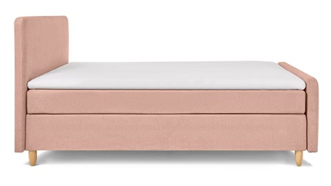 Boxspring Round vlak met gestoffeerd matras en voetbord, roze