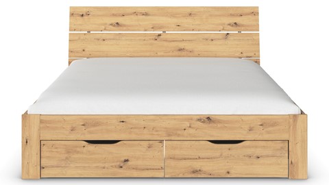 Bed Nori met hoofdbord en 4 opbergladen, artisan eiken
