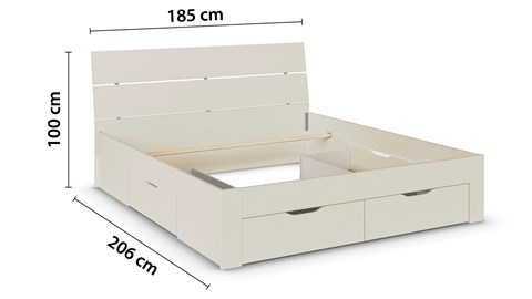 Bed Nori met hoofdbord en 4 opbergladen, champagne