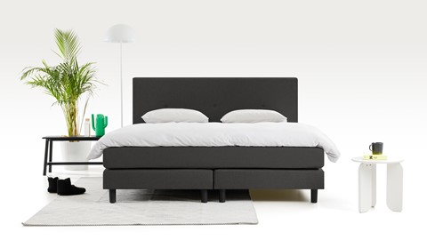 Boxspring Illinois vlak met gestoffeerd matras 2-persoons, donkergrijs