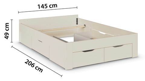 Bed Nori met 4 opbergladen, champagne