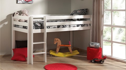 Halfhoogslaper Pino met Bureau en boekenkast, wit
