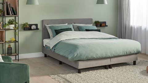 Boxspring Illinois vlak met Bridge matras, lichtgrijs