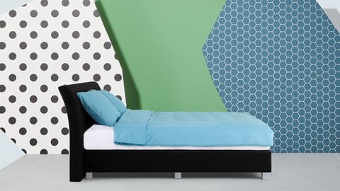 Boxspring Morero vlak met polyether matras, zwart