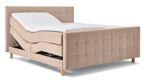 Boxspring Grid verstelbaar met gestoffeerd matras en voetbord, beige