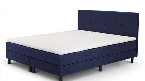 Boxspring Illinois vlak met gestoffeerd matras, blauw