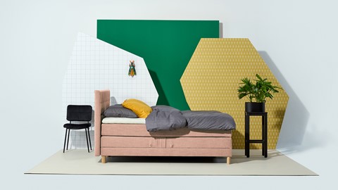 Boxspring Grid verstelbaar met gestoffeerd matras, zalmroze