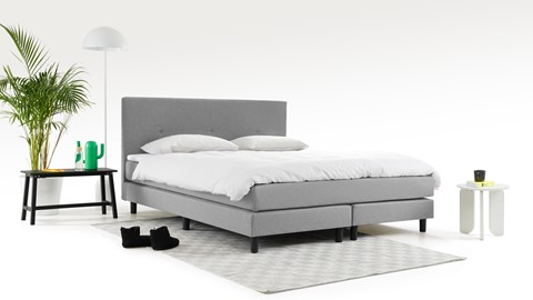 Boxspring Illinois vlak met gestoffeerd matras 2-persoons, lichtgrijs