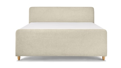 Boxspring Round vlak met gestoffeerd matras en voetbord, beige