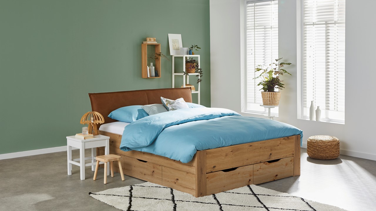 Gespierd Anoi impliceren Bed Space met lederlook hoofdbord en opbergladen | Beddenreus