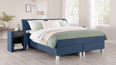 Boxspring Morero vlak met gestoffeerd matras, blauw