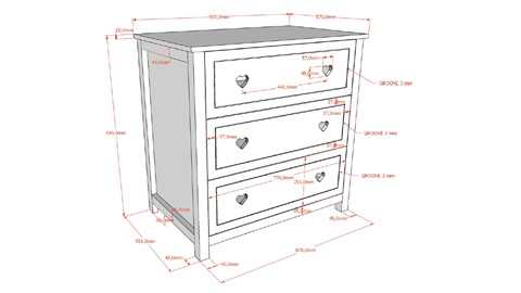 Commode Amori met 3 laden, wit