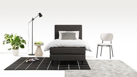 Boxspring California vlak met gestoffeerd matras 1-persoons, donkergrijs