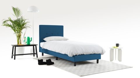 Boxspring Illinois vlak met Bridge matras 1-persoons, blauw