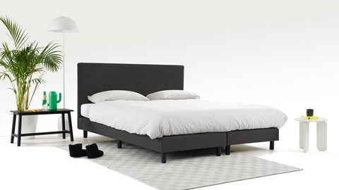 Boxspring Illinois vlak met Bridge matras 2-persoons, donkergrijs