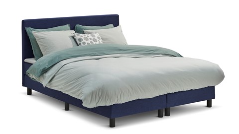 Boxspring Illinois vlak met gestoffeerd matras, blauw