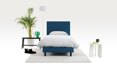 Boxspring Illinois vlak met Bridge matras 1-persoons, blauw