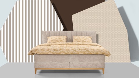 Boxspring Nove vlak met gestoffeerde matras, beige