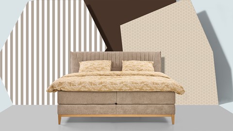 Boxspring Nove vlak met gestoffeerde matras, creme