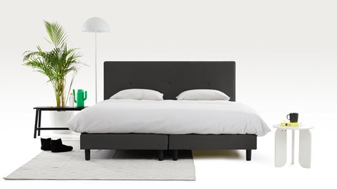 Boxspring Illinois vlak met Bridge matras 2-persoons, donkergrijs