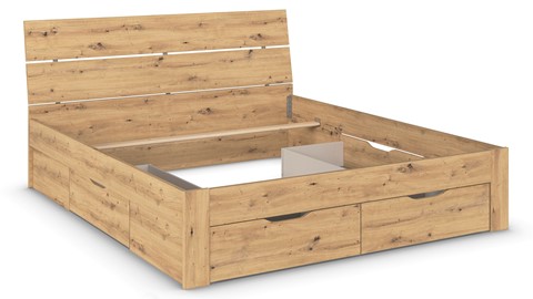 Bed Nori met hoofdbord en 4 opbergladen, artisan eiken