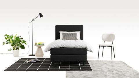 Boxspring California vlak met gestoffeerd matras 1-persoons, zwart