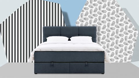 Opbergbed Mani met gestoffeerd matras, donkerblauw wind