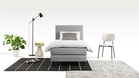 Boxspring California vlak met gestoffeerd matras 1-persoons, lichtgrijs