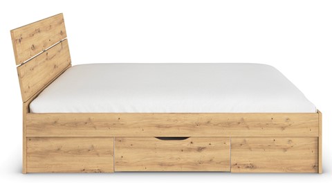 Bed Nori met hoofdbord en 4 opbergladen, artisan eiken