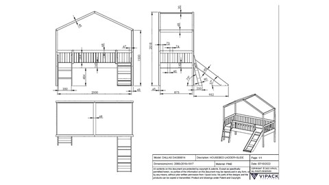 Halfhoogslaper Dallas als huis met glijbaan, wit