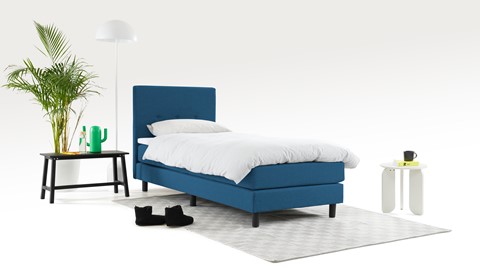 Boxspring Illinois vlak met gestoffeerd matras 1-persoons, blauw