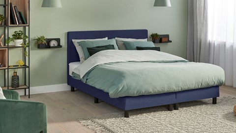 Boxspring Illinois vlak met Bridge matras, blauw