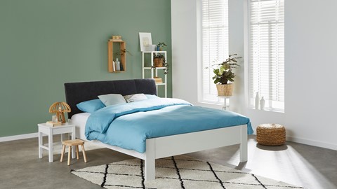 Bed Space met gestoffeerd hoofdbord, wit + grijs