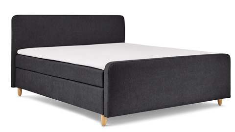 Boxspring Round vlak met gestoffeerd matras en voetbord, zwart