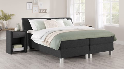 Boxspring Morero vlak met gestoffeerd matras, charcoal