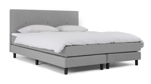 Boxspring Illinois vlak met gestoffeerd matras 2-persoons, lichtgrijs