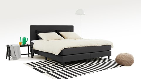 Boxspring Boston vlak met gestoffeerde matrassen, donkergrijs