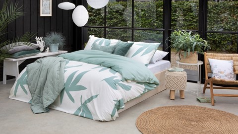 Dekbedovertrek Simple Leaves, off-white+groen