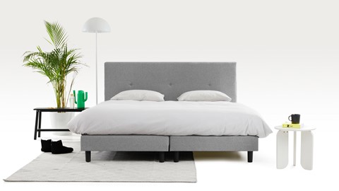 Boxspring Illinois vlak met Bridge matras 2-persoons, lichtgrijs