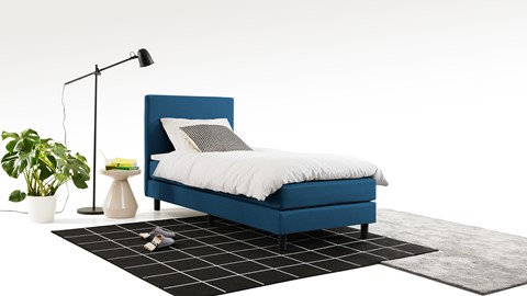 Boxspring California vlak met gestoffeerd matras 1-persoons, blauw