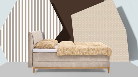 Boxspring Nove vlak met gestoffeerde matras, beige